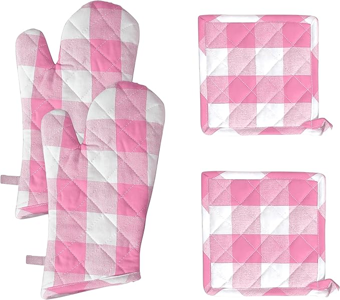 Native Fab Buffalo Plaid Check Oven Mitts and Pot Holders Set of 4, 100% Cotton by NativeFab