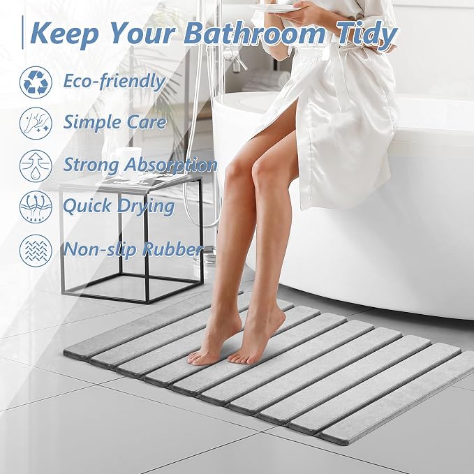 AWW Foldable Stone Bath Mat, Quick Dry Diatomaceous Earth Bath Mat - Image 8