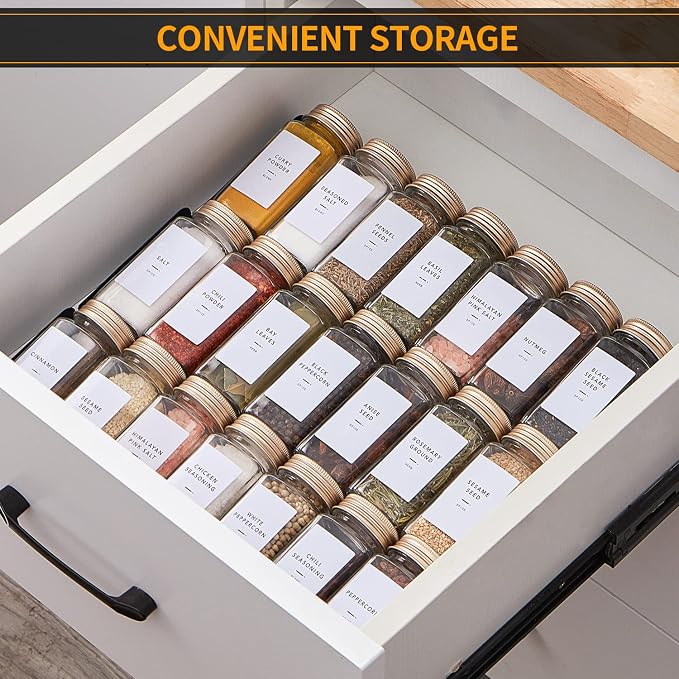 25 Pcs Spice Jars with Label- Glass Spice Jars with Gold Metal Caps, Shaker Lids - Image 6