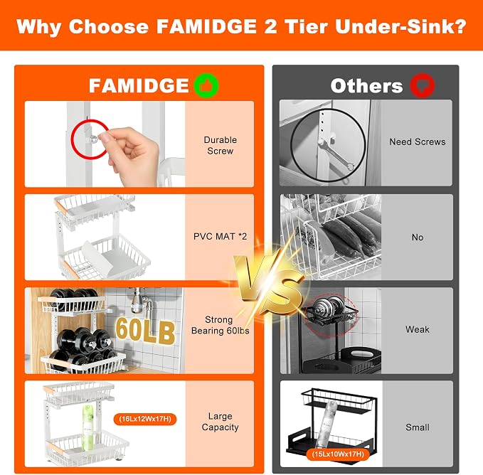 Under Sink Organizer, 2 Pack 2 Tier Under Sink Organizers and Storage, Slide - Image 3