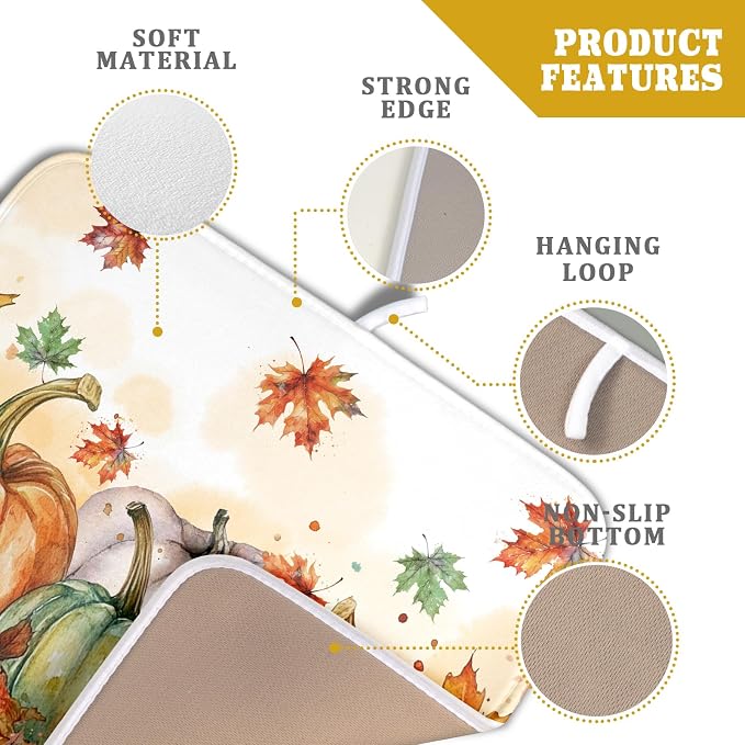 Fall Dish Drying Mat for Kitchen Counter 16×18 Inch Orange Pumpkin Drainer Pad - Image 4