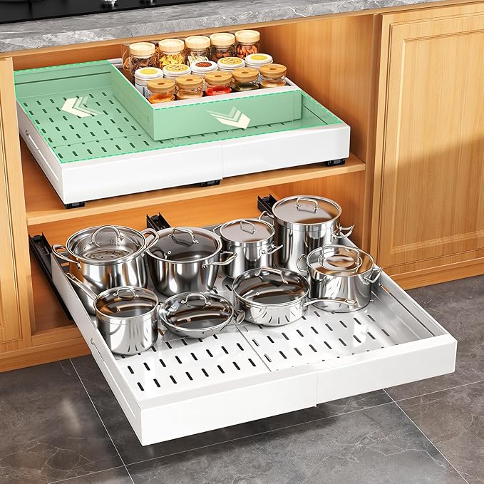 2 Pack Pull out Cabinet Organizer, Expandable Width, Depth by Kitstorack