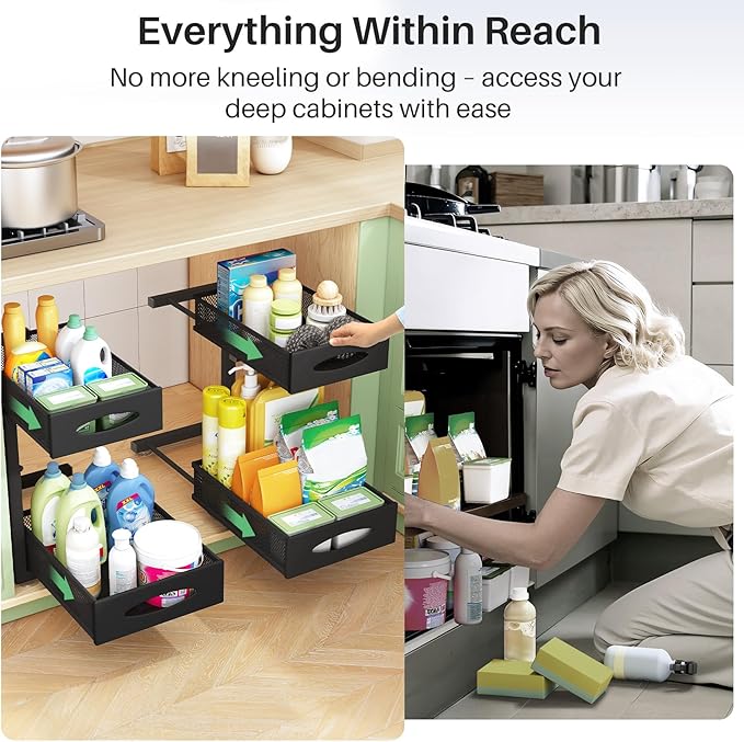 Under Sink Organizer, 2 Tier Pull out Cabinet Organizer Baskets - Image 7