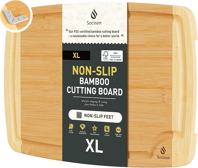 Bamboo Cutting Board Set Non Slip Feet Over Sink Acrylic Counter Lip Glass by Socisen
