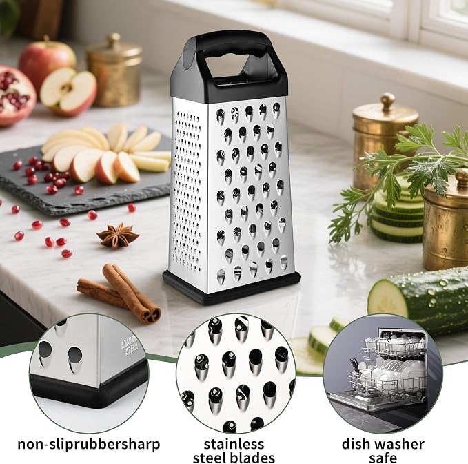 Cheese Grater, 9 IN Size 4-Sided Stainless Steel Grater, Food Shredder - Image 3