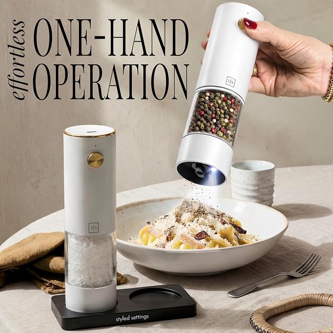 White Electric Salt and Pepper Grinder Set – Automatic Salt and Pepper Grinder - Image 2