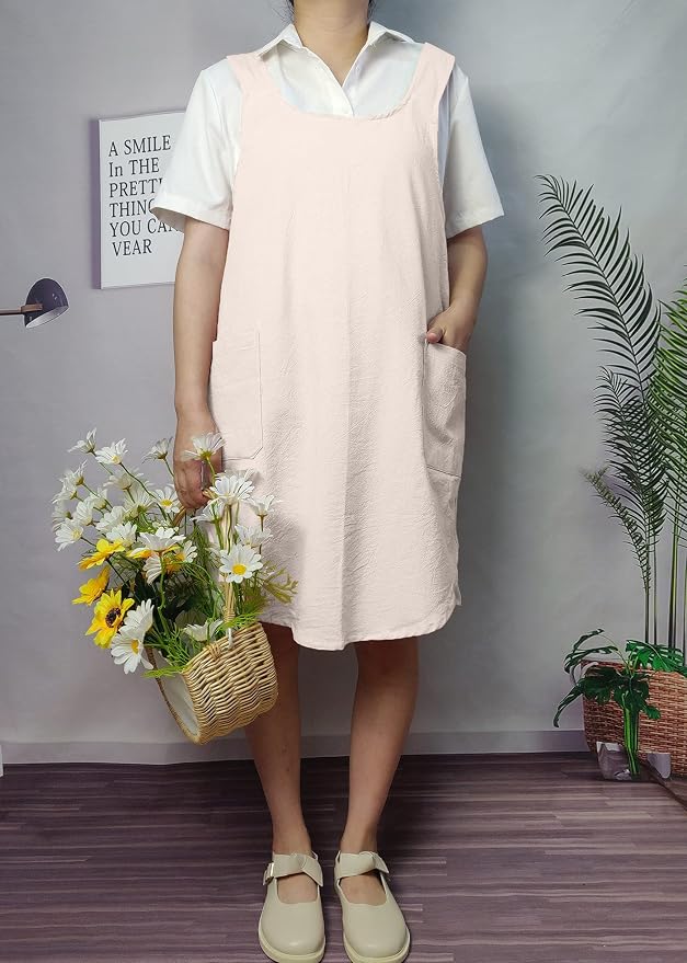 Cotton Cross Back Aprons Solid Color Cooking Kitchen Garden Smock - Image 3