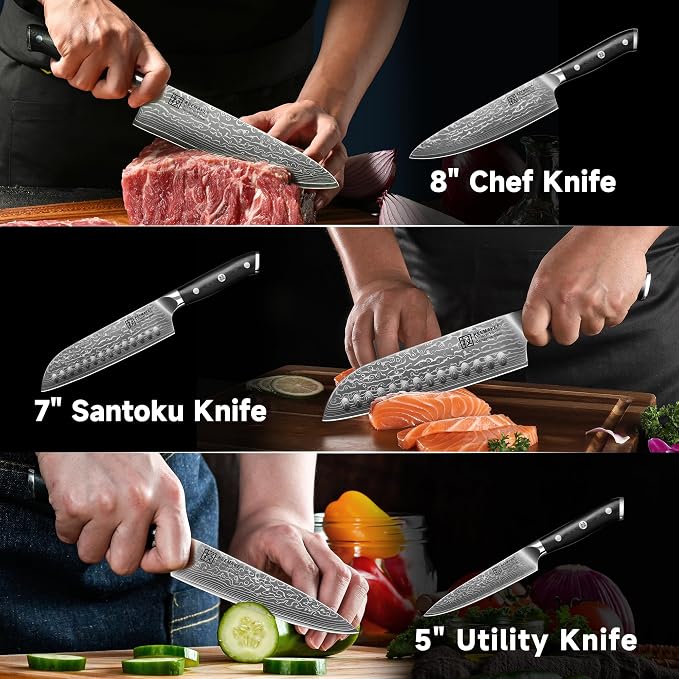 KEEMAKE Damascus Kitchen Knife Set, 67 Layers Damascus Chef Knives, Gift Box - Image 6