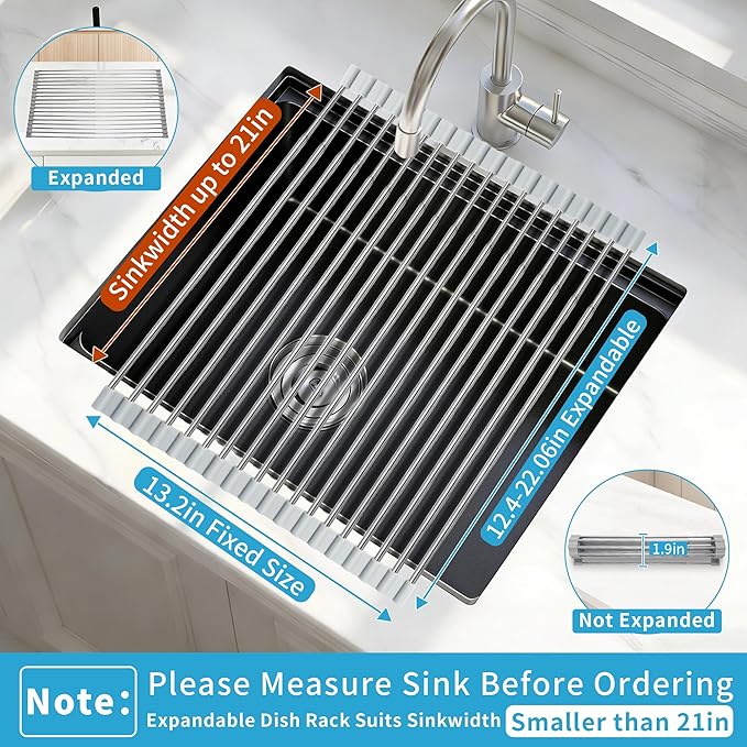 Expandable Roll-UP Dish Drying Rack-Large 304 Stainless Steel Dish Drainer Over - Image 2