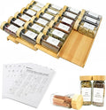 Spice Drawer Organizer with 24 Bamboo-lidded Spice Jars, 216 Labels, 25 by KitHero