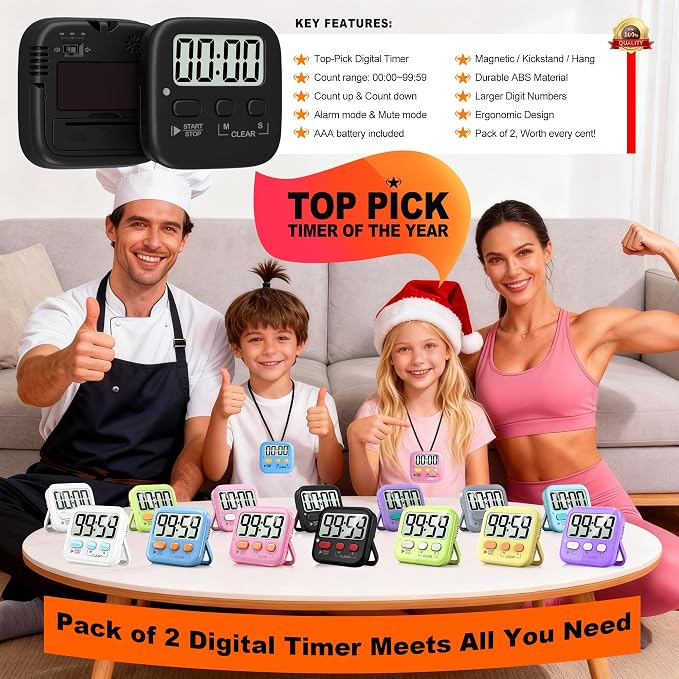 Antonki 2 Pack Digital Timer for Kids, Magnetic Countdown Kitchen Timers for - Image 8