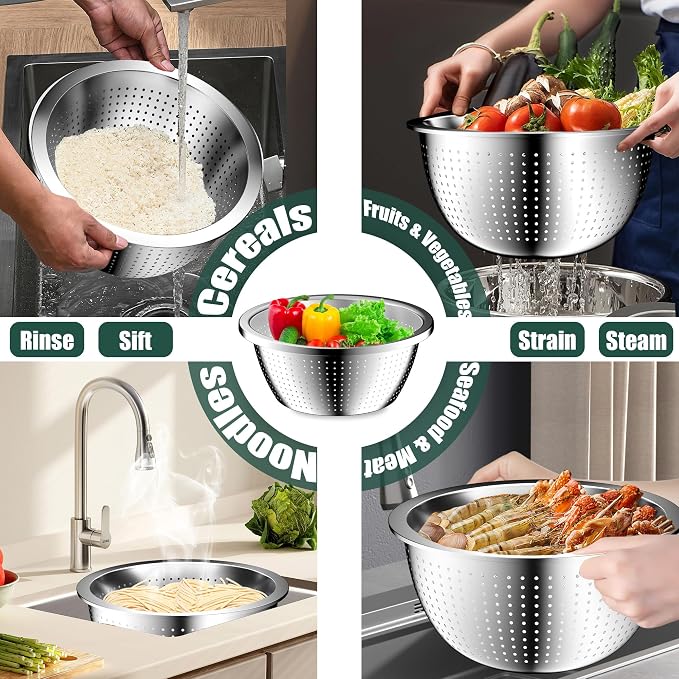 Mixing Bowls with Airtight Lids Set, 4 Stainless Steel Bowls Nesting Bowls & - Image 3