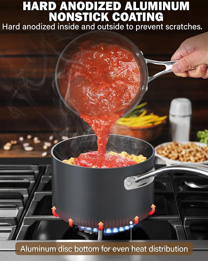 Cooks Standard Nonstick Sauce Pan Set, 1Qt & 2Qt Hard Anodized Saucepans - Image 4
