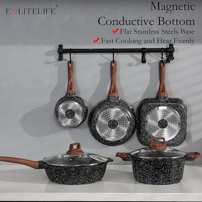 ESLITE LIFE Nonstick Cookware Sets, Compatible - Image 7