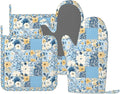 Oven Mitts and Pot Holders Floral Blue Pastel Vintage Silicone Kitchen by DADABULIU