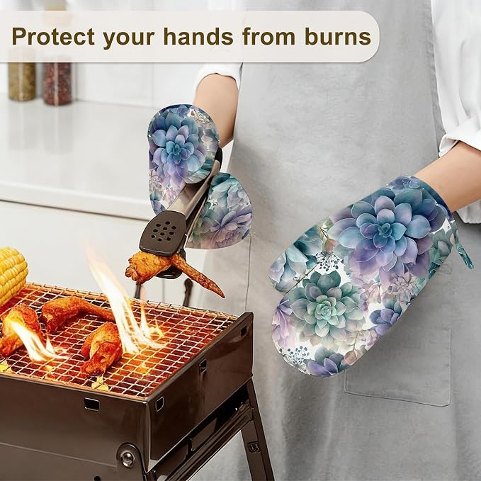Succulent Botanical Floral Oven Mitts and Pot Holders Sets of 4, Heat Resistant - Image 6