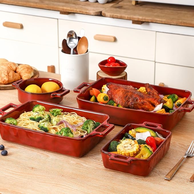 VICRAYS Ceramic Bakeware Set, Porcelain Rectangular Baking Dish, Baking Pan - Image 5