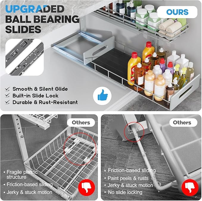 Under Sink Organizer Upgrade To Professional Rails, 2-Tier Dual Pull Out - Image 3