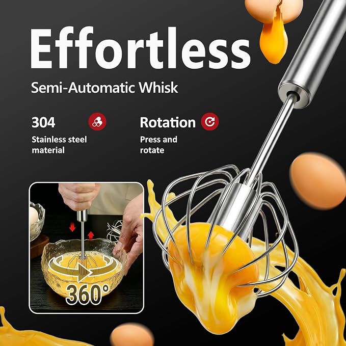 Li&Zhao Semi Automatic Whisk-2-Pack Stainless Steel Hand Push Rotary Egg Whisk - Image 2