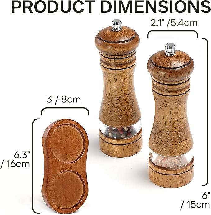 Wooden Salt and Pepper Grinder Set, Premium Oak Wood Salt Grinders Shakers - Image 5
