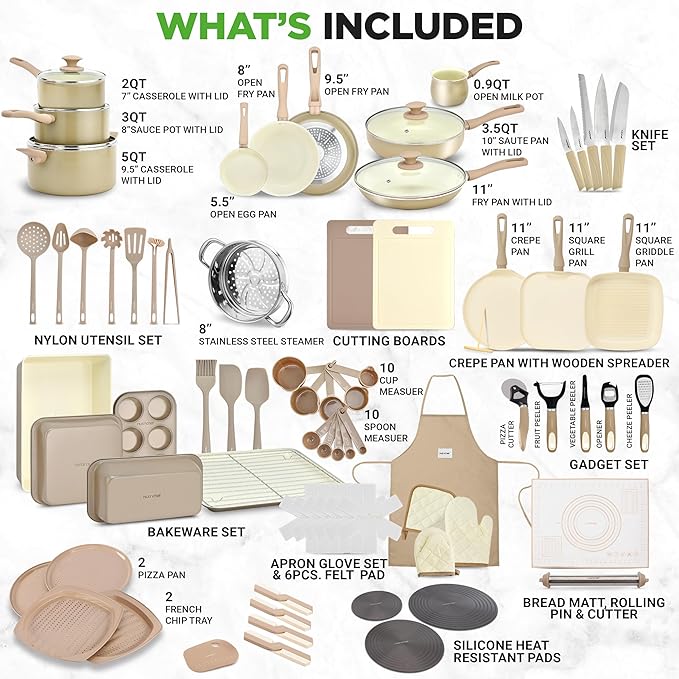 NutriChef 75-Piece Non-Stick Pots and Pans Set, Complete Ceramic Cookware Set - Image 2