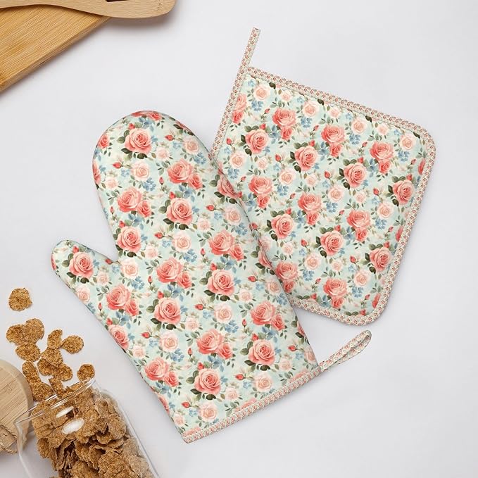 Oven Mitts and Pot Holders Rose Flower Vintage Botanical Silicone Kitchen - Image 6