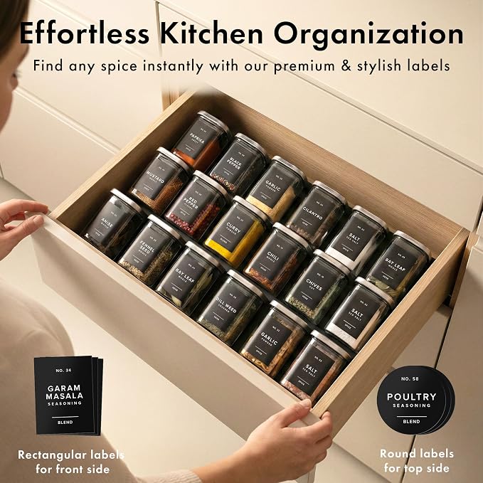 EDELHAUS Glass Spice Jars with Labels and Steel Lids Spice Containers with 160 - Image 4
