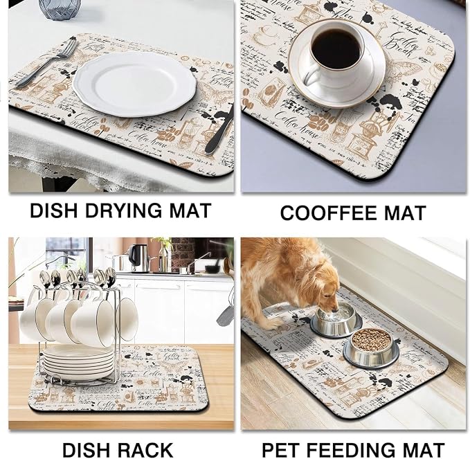 Coffee Bar Mat, Fits Under Coffee Machine, Dish Drying Mat - Image 4