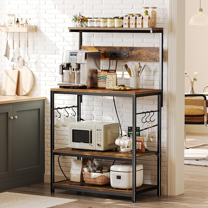 SUPERJARE Bakers Rack with Power Outlets, Microwave Stand, 31.5 X 16.5 Inch - Image 2