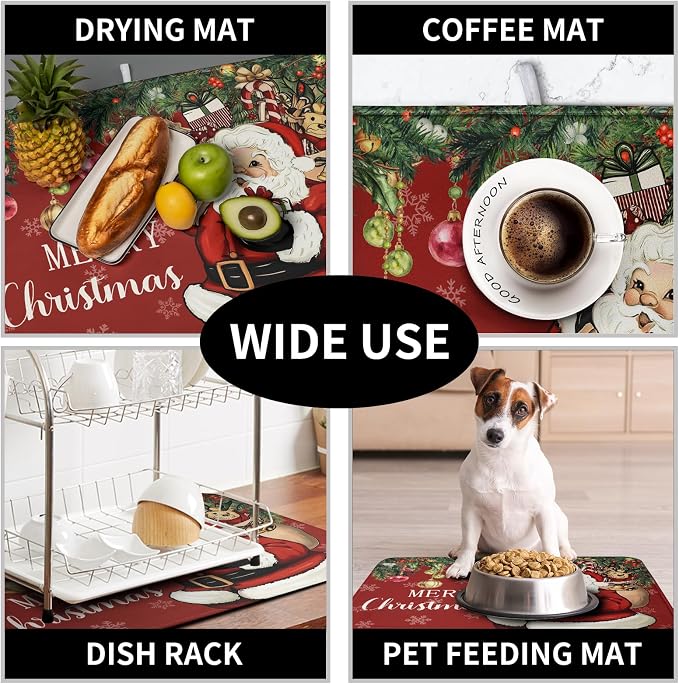 Merry Christmas Dish Drying Mat Santa Claus Kitchen Drainer Mats Microfiber - Image 7
