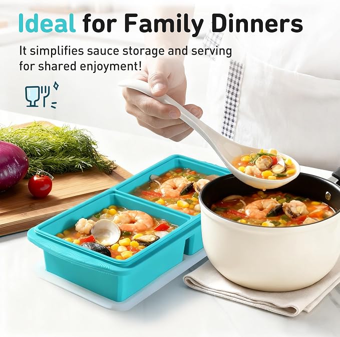 Silicone Freezer Tray with Lid Soup Freezer Container Molds with Steel - Image 8