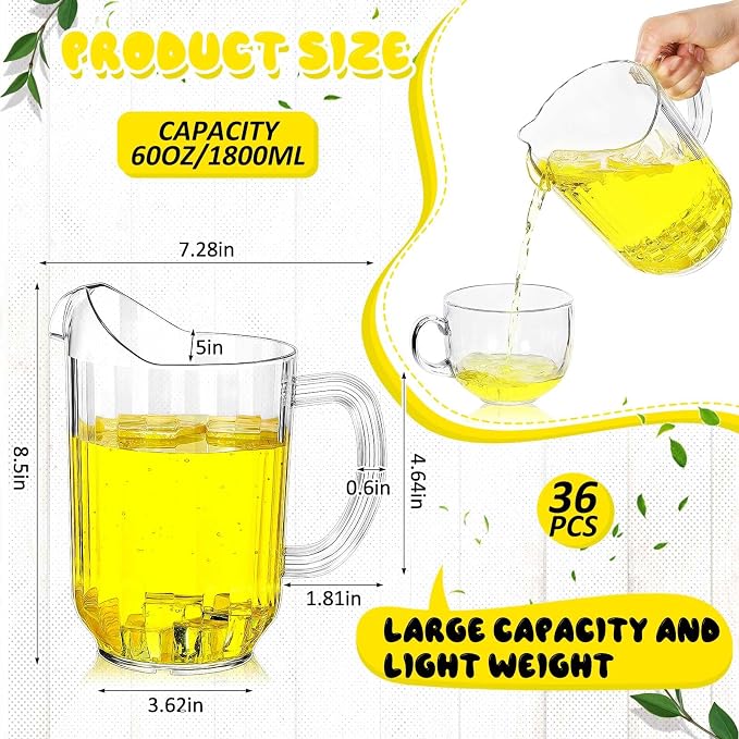 Tessco for you 36 Pcs Plastic Pitchers 60 Ounce Clear Restaurant Jug Large - Image 2