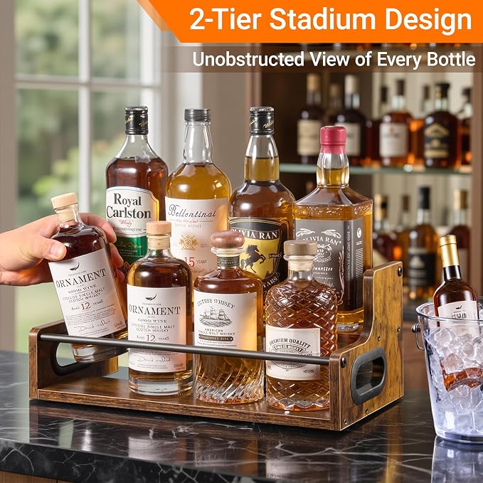 YQBRAO 2-Tier Liquor Bottle Display Shelf, Coffee Syrup Rack Organizer - Image 2