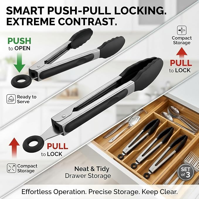 Mini Tongs with Silicone Tips, 7-Inch Small Serving Tongs - Image 2