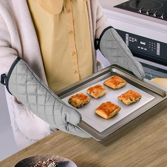 ARCLIBER Oven Mitts 2 Pairs of Quilted Terry Cloth Cotton Lining, Extra Long - Image 4