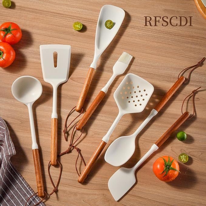 White Silicone Cooking Utensils Set, Kitchen Utensils Set 7 Pcs - Image 2