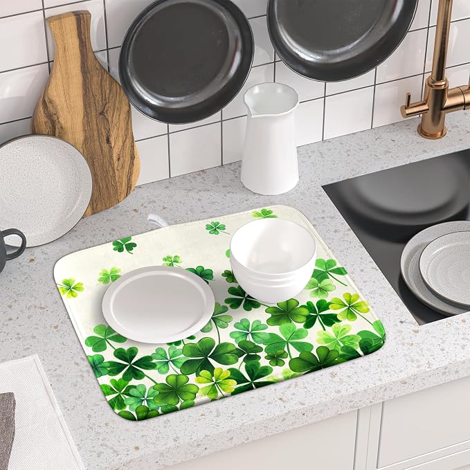 Spring Sage Green Shamrocks Drying Mat 16x18 Inch St. Patrick's Day Irish - Image 6