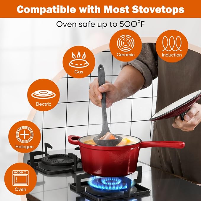Homikit Small Sauce Pan with Lid, 2QT Enameled Cast Iron Saucepan, Enamel Cast - Image 3