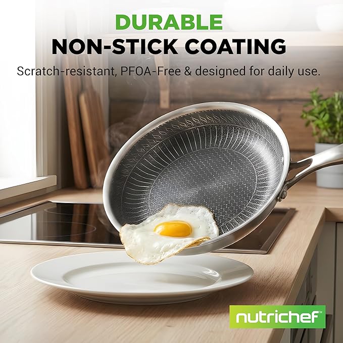 NutriChef 8-Piece Triply Cookware Set Stainless Steel - Image 3