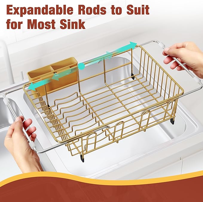 JASIWAY Gold in Sink Dish Drying Rack, Expandable Stainless Steel Small Dish - Image 4