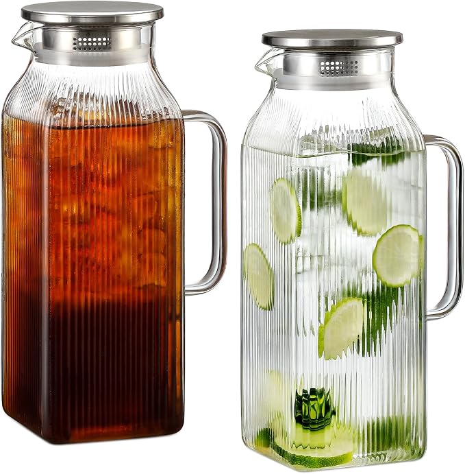 2 Pack 2 Liter/68 oz Square Glass Pitcher by Unknown