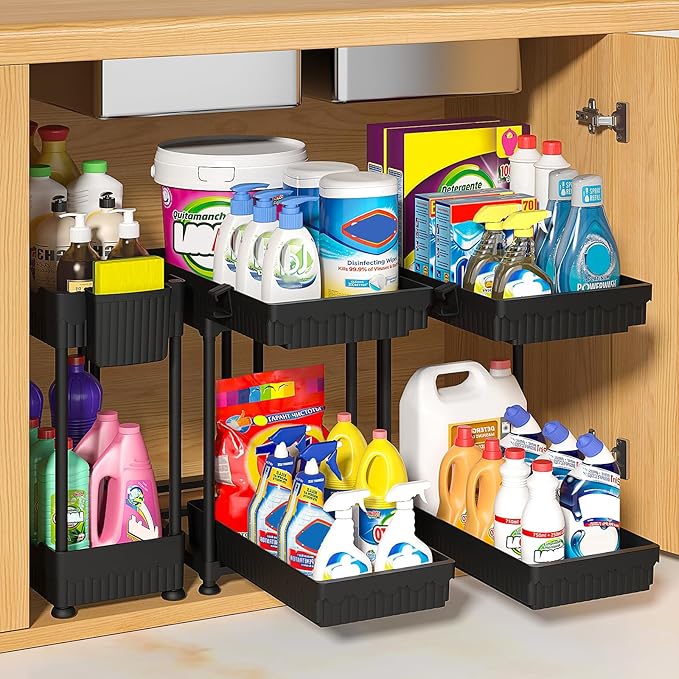 Sevenblue 3 Pack Under Sink Organizer, 2 Tier Slide Out Bathroom Cabinet by Sevenblue