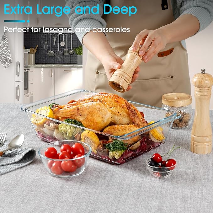 NUTRIUPS 5.7QT Rectangular Deep Glass Baking Dish, Large Glass Baking Pan - Image 5