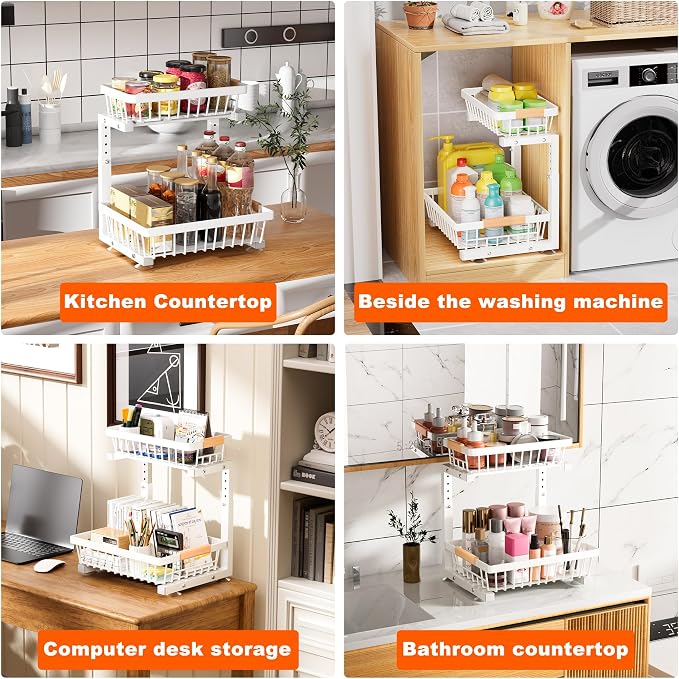 Under Sink Organizer, 2 Pack 2 Tier Under Sink Organizers and Storage, Slide - Image 7