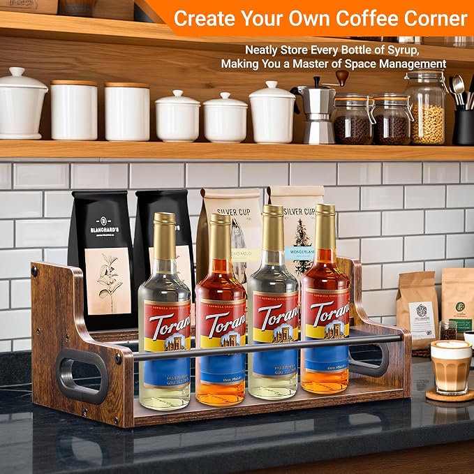 YQBRAO 2-Tier Liquor Bottle Display Shelf, Coffee Syrup Rack Organizer - Image 7