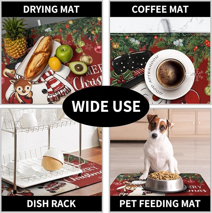 Christmas Dish Drying Mats for Kitchen Counter 16x18 Cute Snowman Red Dish - Image 7