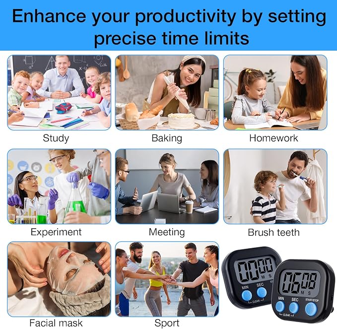 Leumoi 24 Pcs Digital Kitchen Timers Magnetic Back Timers Bulk Large Screen - Image 7