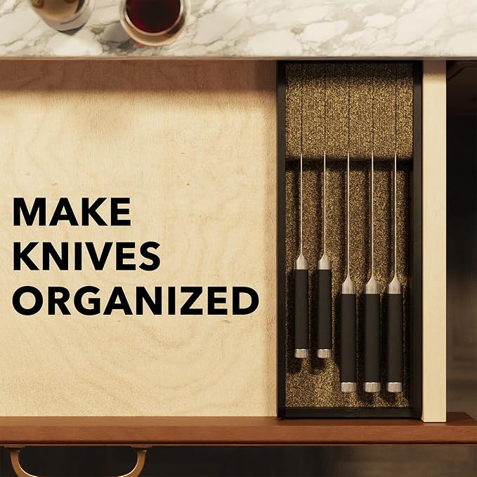 SpaceAid Knife Drawer Organizer Bamboo Insert Dock, Kitchen Steak Knives Holder - Image 3