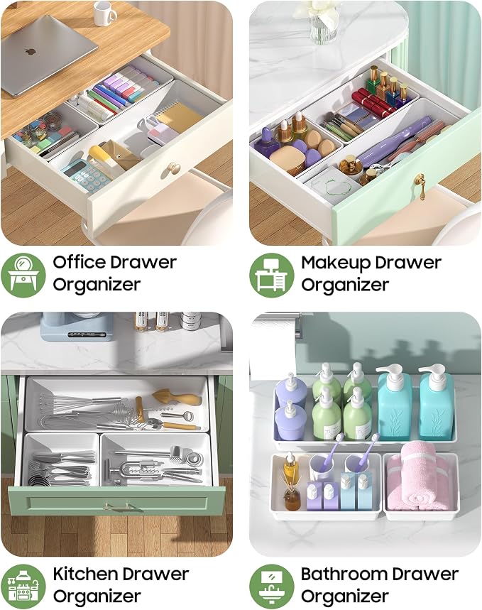 10 Pack Large Size Plastic Drawer Organizers Set, 3 Sizes Desk Drawer Organizer - Image 5