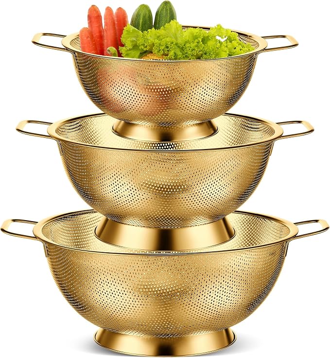 Bokon 3 Pcs Stainless Steel Colander Set Colander Bowl and Sieves 1/3/5 Quart by Bokon
